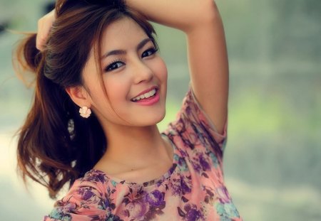 Asian smile - girl, smile, asian, hair