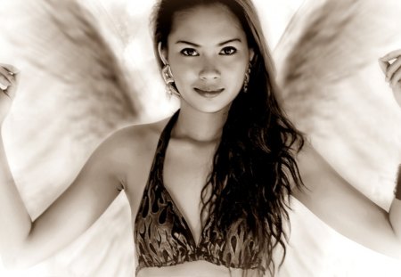 Angel - woman, wings, sweet, smile, model