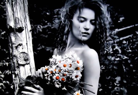 I miss you - woman, flowers, miss you, flower