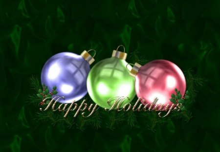 Happy holidays - christmas, baubles, happy, green background