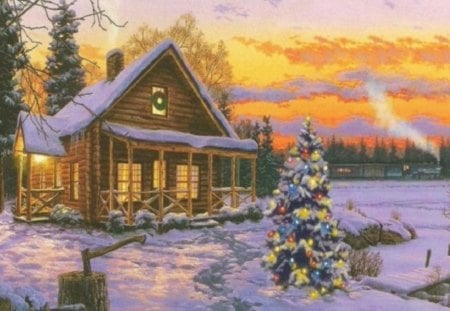 Winter Time - sunny, evening, splendor, landscape, snow, light, reflection, winter splendor, view, houses, cottage, sky, clouds, house, trees, winter, beautiful, snowy, beauty, lovely, architecture, tree, white, nature, sunset, winter time, lights, mountains, peaceful