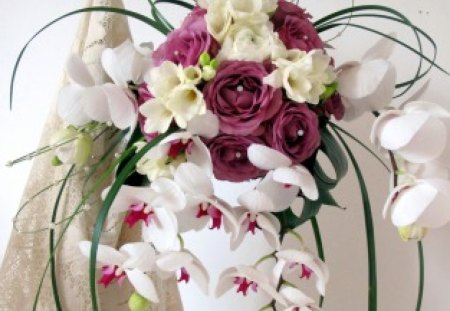 * Lovely bouquet * - curtain, flowers, roses, delicate, decoration, petals, still life