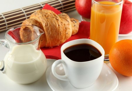 * Breakfast * - milk, coffee, breakfast, new day, orange, juice, good morning, fruit, apple, cake, cup