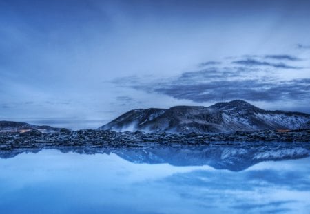 Blue Lagoon Iceland - sky, water, mountains, nature, reflection, iceland, beautiful, clouds, blue, lagoon