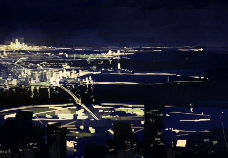 City - city, dark, loudraw, lights