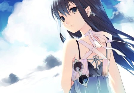 If you were here with me - beauty, nice, sky, hot, glasses, female, anime girl, pretty, cloud, anime, cute, sexy, girl, long hair, beautiful, sweet, dress