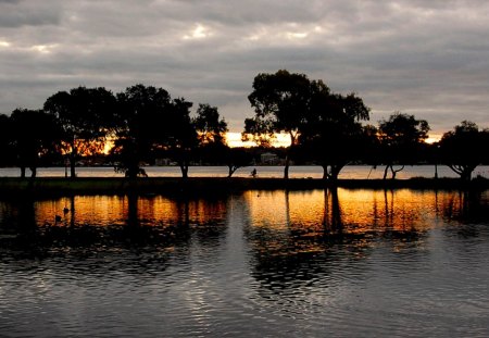 GOLDEN REFLECTION - nature, lake, sunset, cloudy