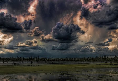 storm over marshland hdr - hdr, marsh, clouds, grass storm