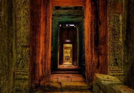 corridor architecture - corridor, stone, wooden, light, frames