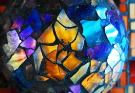 Broken coloured glass ball - broken glass, colours, decoration, ball