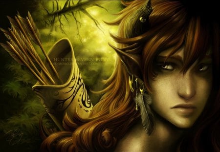 Elf Beautiful Warrior - elf, hot, dark, beautiful, fantasy, arrow