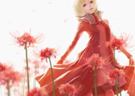 Anime - flowers, white, anime, dress