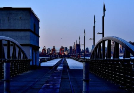 dock in the harbor - harbor, city, dock, ship