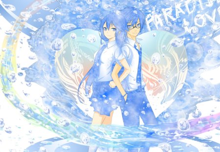 Cyan - love, girl, boy, blue, anime