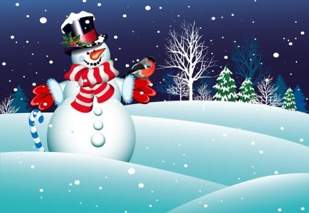 Snowman - snowman, winter, snowflakes, beautiful, snow, vector, lovely, sweet, cute, nice, art, smiling, sky