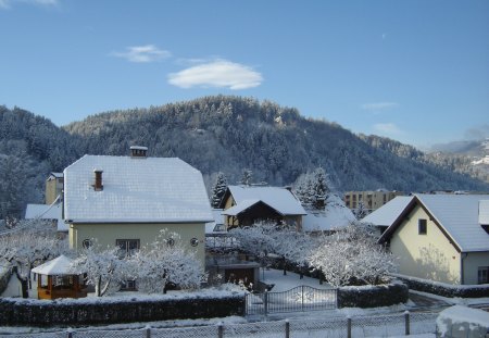 first snow - december, winter, nature, town, beautiful, snow