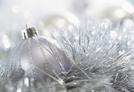 White Christmas - shiny, christmas, white, silver, ball, garland, holidays