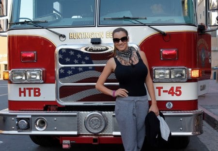 Jordan Carver - firetruck, sexy, sunglasses, model