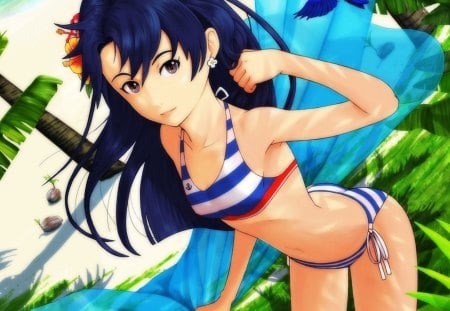 anime girl on the beach - beach, sand, anime, girl