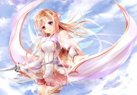 Sword art online - sky, girl, yuuki asuna, anime, manga