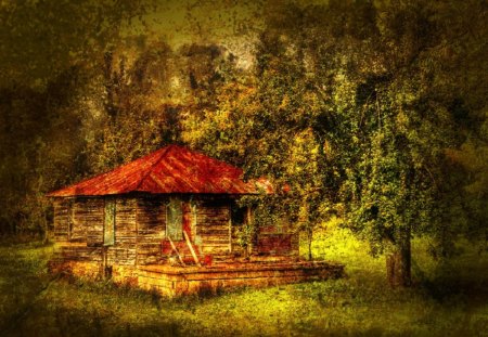 Little House by the Apple Tree - apple, little, house, tree, nature