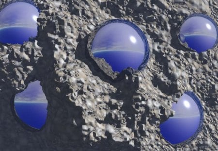 Buried Spheres - balls, globes, 3d, blue, sand, buried, sheres