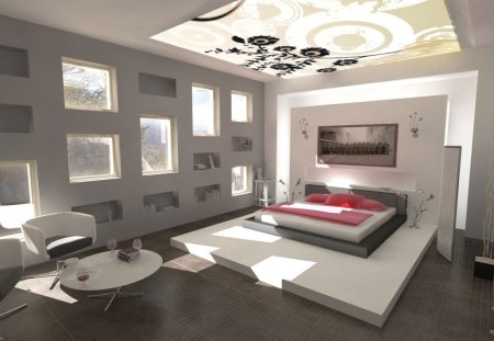 Dream Bedroom - windows, bed, design, dream, modern, architecture, interior design, interior, bedroom