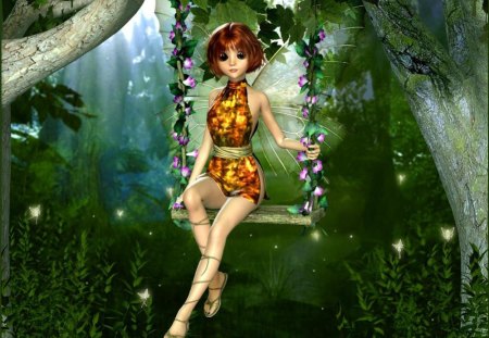 Fairy on Swing - swing, fairy, fantasy, abstract