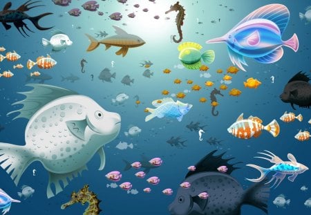 Fish Galore - fish, seahorses, art, reef