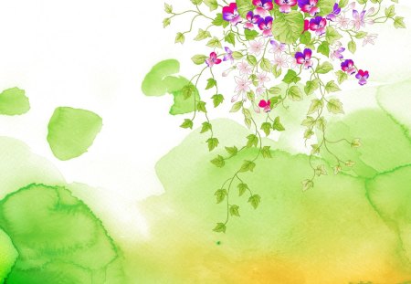 Soft Spring Flowers - spring, green leaves, dainty flowers, art