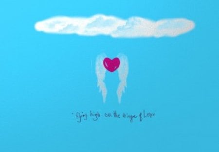 flying on the wings of love - clouds, white, heart, blue, wings, flying, background, love