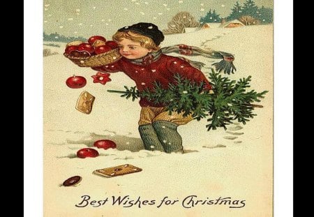 Victorian Christmas - victorian, baskets, snow, tree, apples, christmas