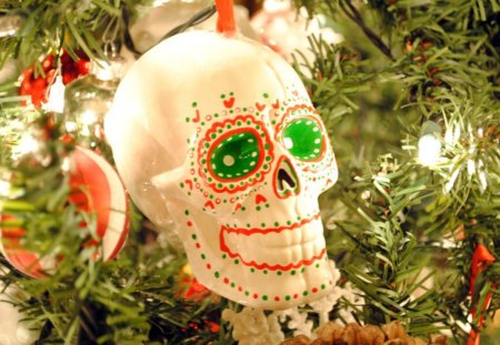 For Frank (immoral) - decoration, ornament, tree, skull, christmas, smile, white, holiday, red, green