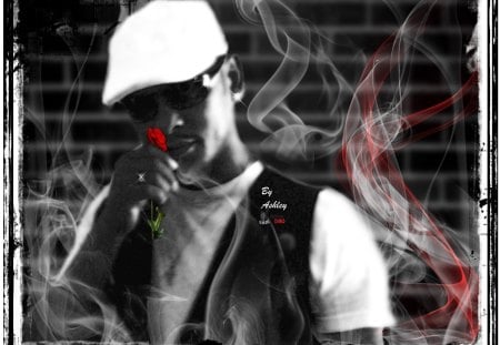 Ashley De Leeuw - black and white, will smith, red rose, man in black