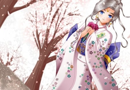 sweet n gentle - nice, beauty, girl, female, anime girl, pretty, sakura, pink, beautiful, anime, yukata, sweet, kimono, tree, cute, flower