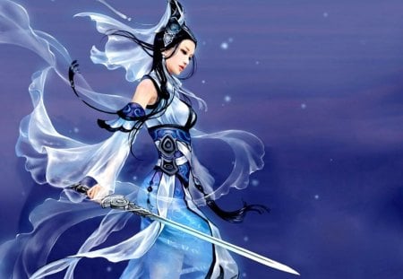 BLUE - sword, female, blue, warrior