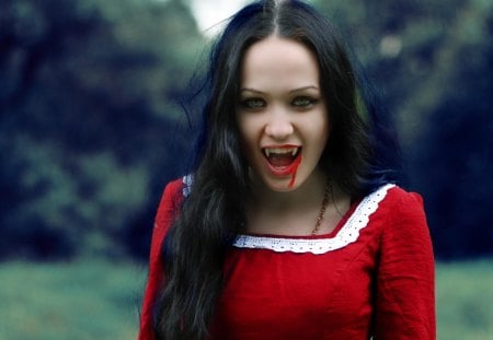 Female vampire - blood, vampire, female, red