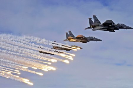 f 15e strike eagles launch chaff flares - eagles, launch, f15e, strike