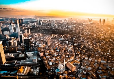 wonderful cityscape of istanbul hdr - city, sky, sunrise, hdr