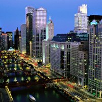 the chicago river at night