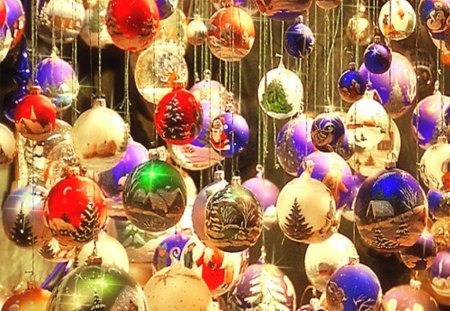 Christmas balls - yellow, magic, blue, holidays, light, purple, red, merry christmas, xmas, colored balls, holliday, ball, happy new year, balls, beauty, lovely, orange, christmas, white, lights, green