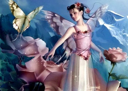 LIL FAIRY - flowers, female, wings, butterflies, fairy