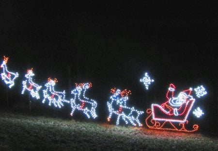 Let's Go Santa - santa claus, lawn lights, winter, decorations, santa, nature, christmas