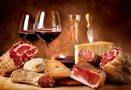 *** Yummy... *** - chese, meet, cnife, glass, food, wine