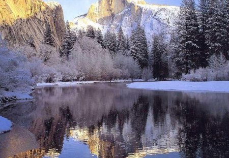 Mountains - winter, nature, lake, mountains, reflection