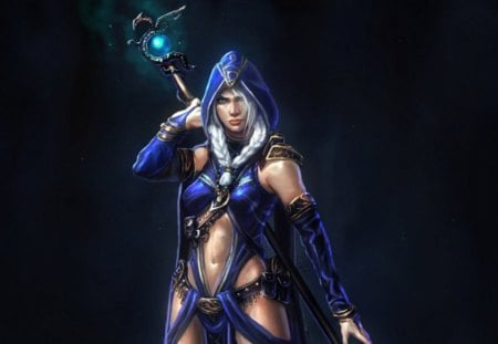 Archmage in Blue - women, mage, magic, blue