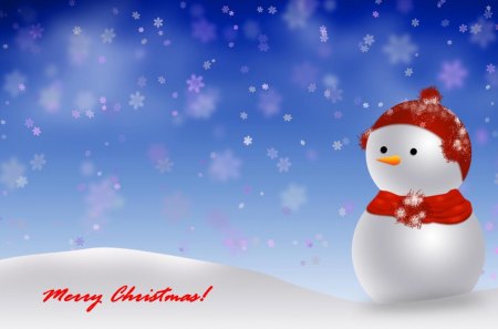 Merry Christmas! - snowman, winter, blue, snow, christmas, white, holiday, snowflake, red