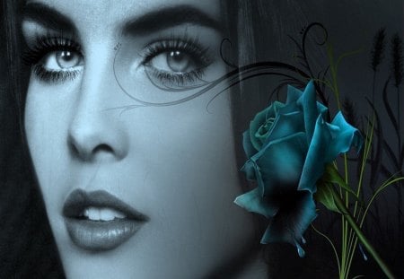 JADE ROSE - face, jade, female, eyes, rose, flower