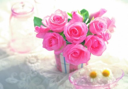 Still Life - beauty, roses, photography, pink rose, still life, with love, refelction, pretty, reflection, petals, romance, thorn, love, pink roses, for you, lovely, vase, nature, romantic, beautiful, pink, flowers, flower