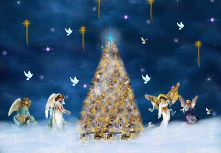 Christmas angels - angels, tree, fantasy, christmas